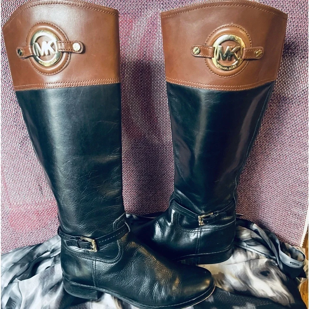 Michael Kors Fulton Harness Boot Black/Mocha Brown Leather Boot